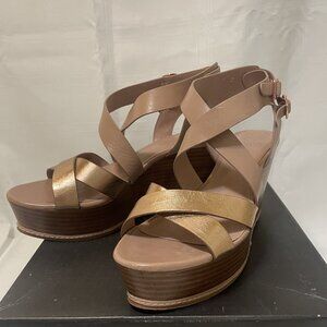 Vince Camu, Giada, Wedge Platform Sandals, Rose Gold / Cross, Size 10M